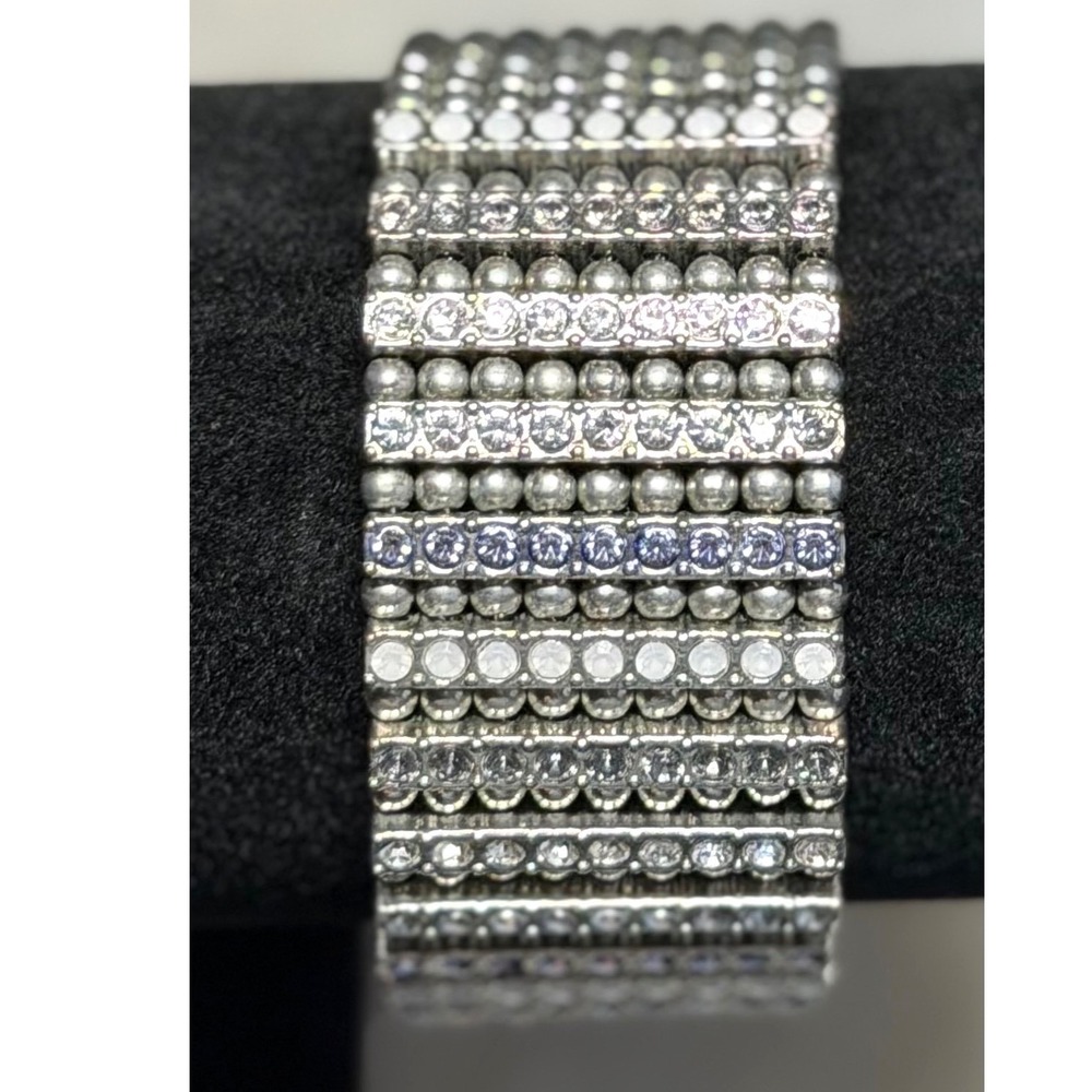 Banana Republic Wide Rhinestone Ball Chain Bracelet Silver Toggle Statement Glam